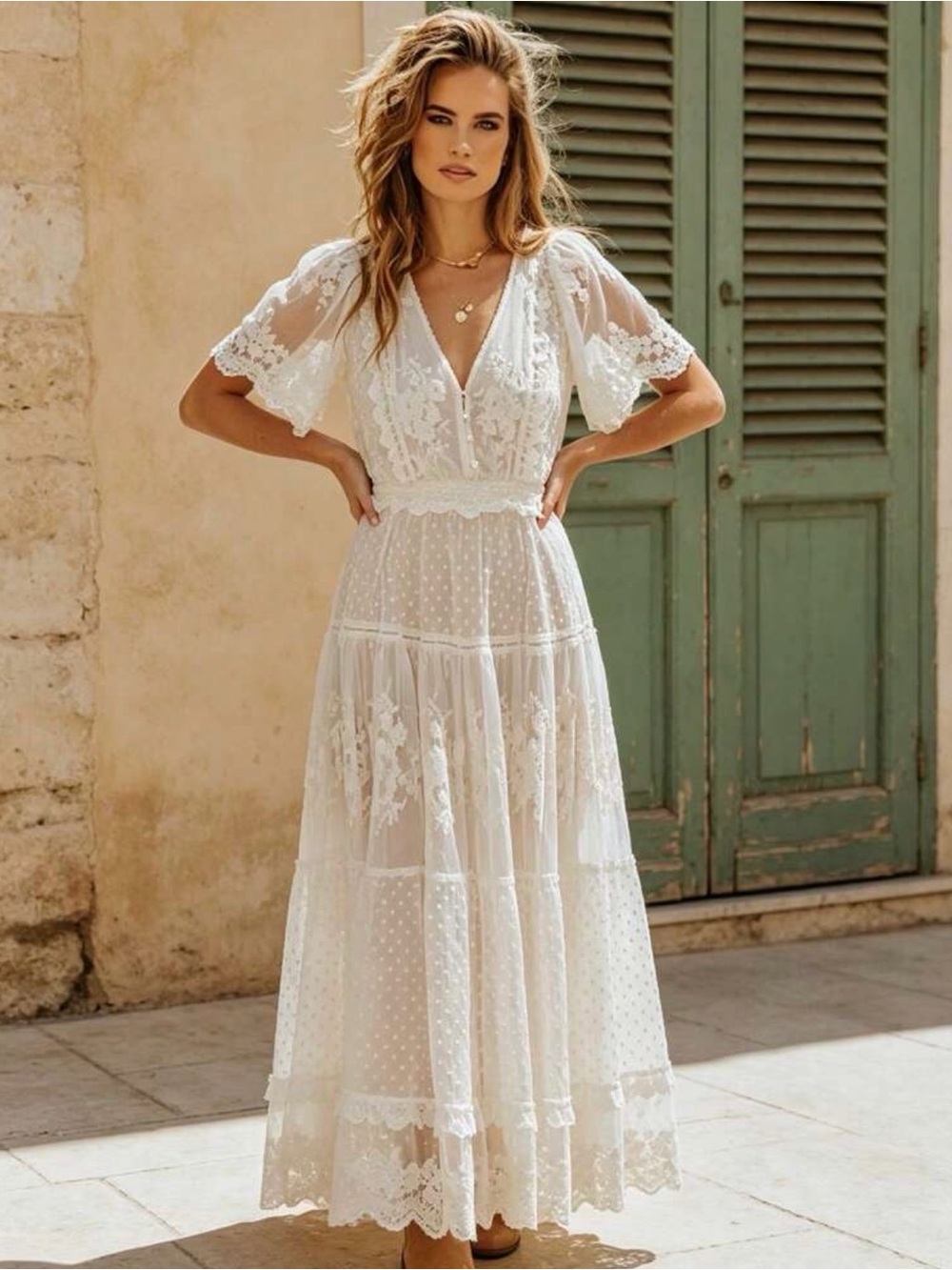 Gorgeous White Lace Tiered Maxi Dress